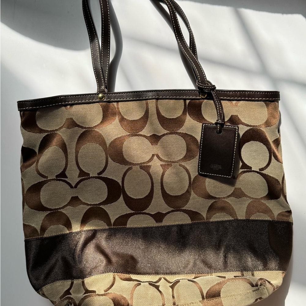 Coach Brown and Tan Signature Tote